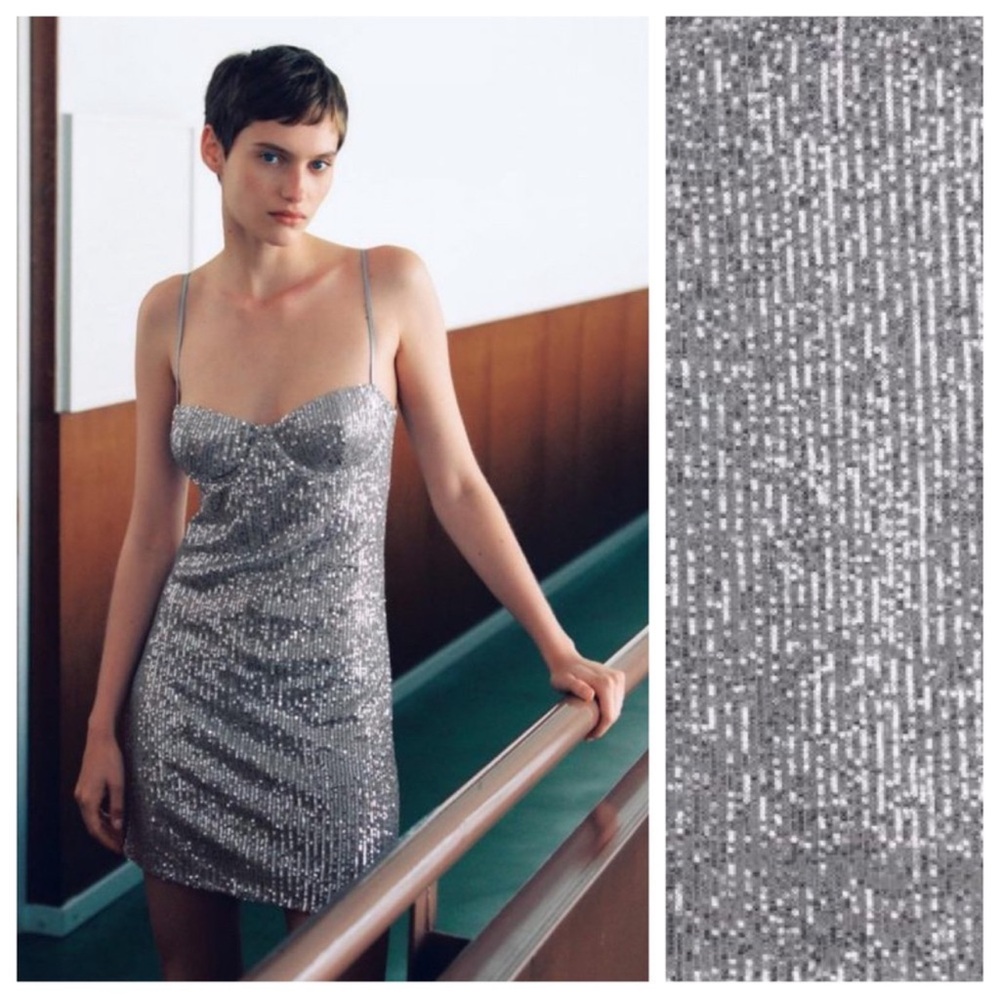 Zara Silver Sequined Mini Dress. Size L